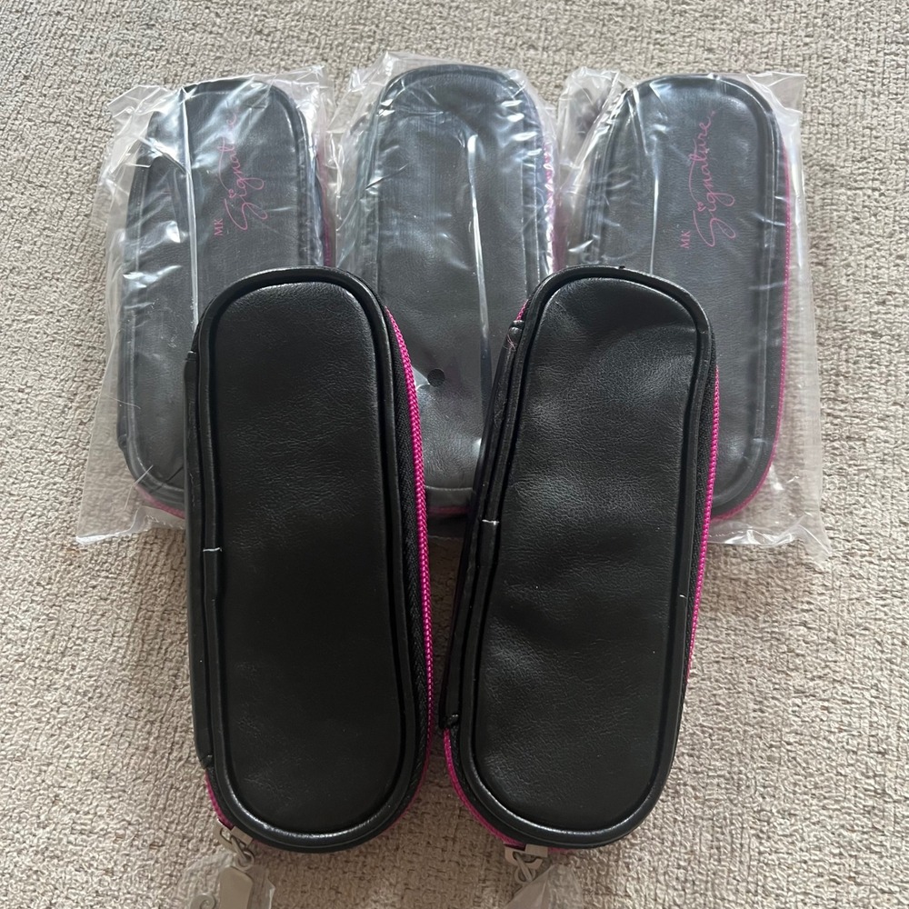 MK Signature Black and Pink Makeup Case with Mirror Accessory Pouch Set of 5